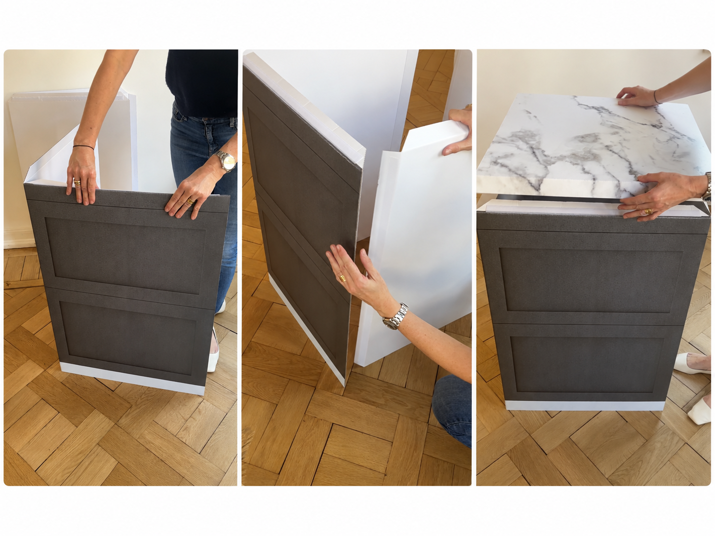 Pappküche aufbauen in wenigen Minuten – Home Staging Küchenmodul Anleitung
