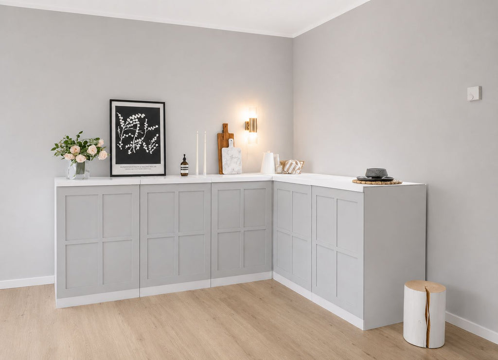 Eckküche aus Pappe – L-Form 240 × 180 cm