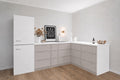 Cuisine d’angle en carton – forme en L 270 × 180 cm avec maquette de réfrigérateur